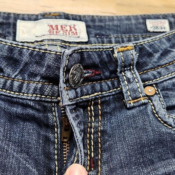 💜MEK Blue Zanzibar Distressed Boot Cut Jeans Size 6/28 - Picture 4 of 14
